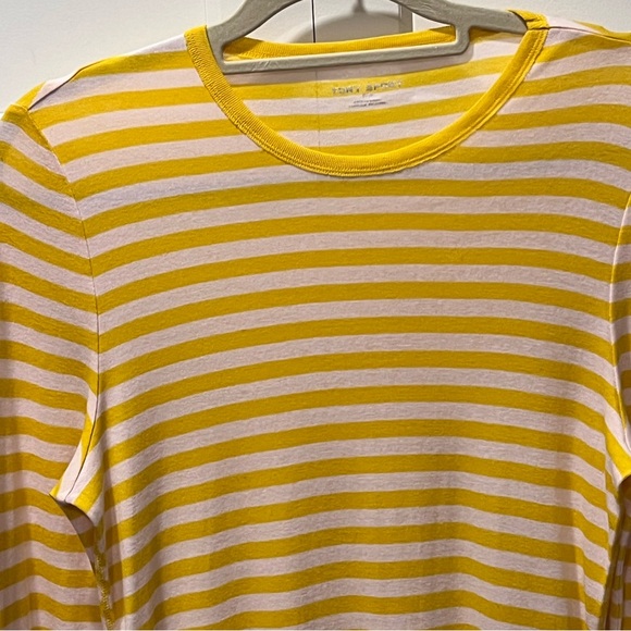 TORY SPORT PRE-LOVED AUTHENTIC YELLOW/WHITE STRIPES LONG SLEEVES COTTON T-SHIRT - Picture 4 of 14